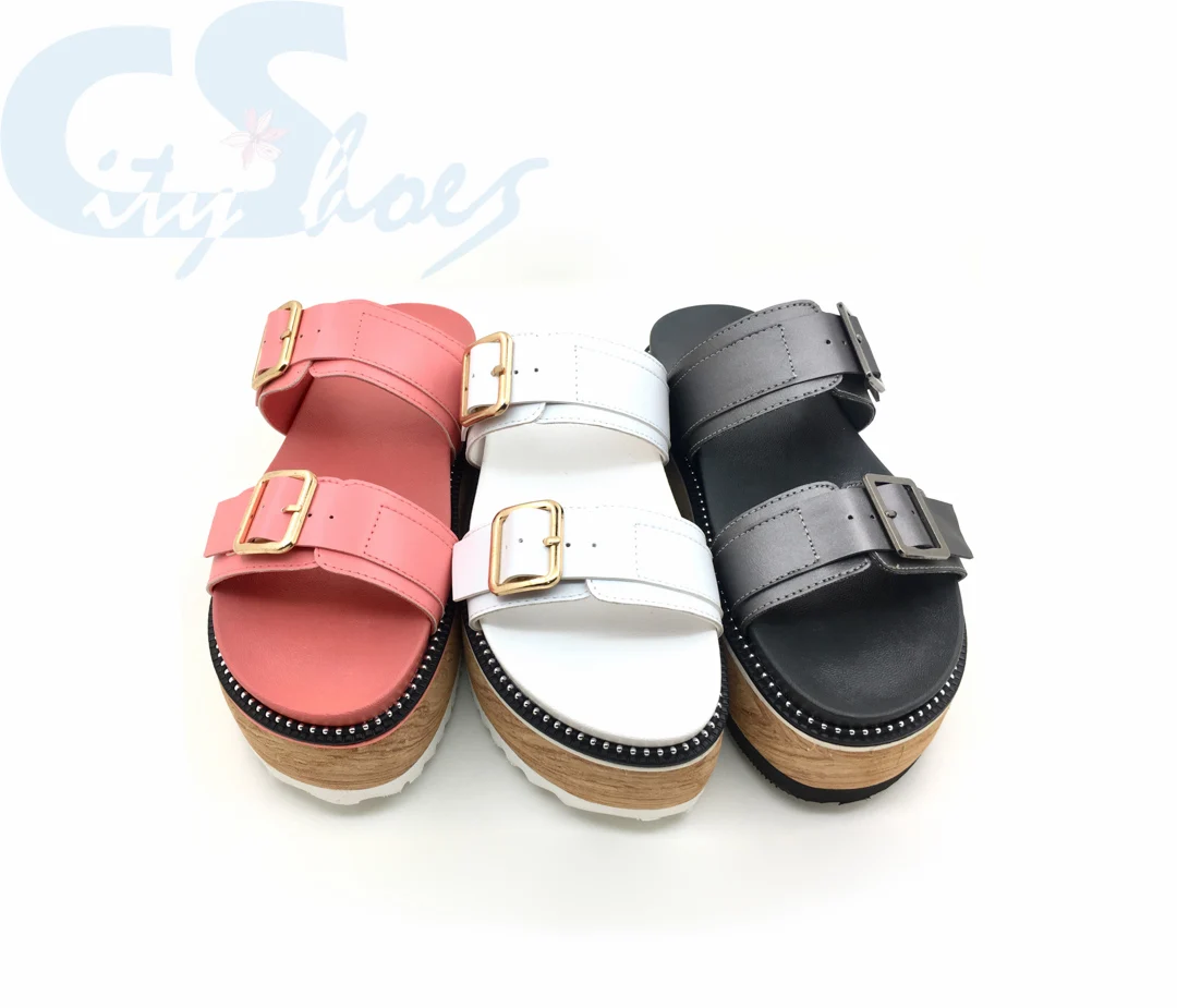 New style stylish textured PU women platform slippers comfortable soft high wedge heel ladies sandals