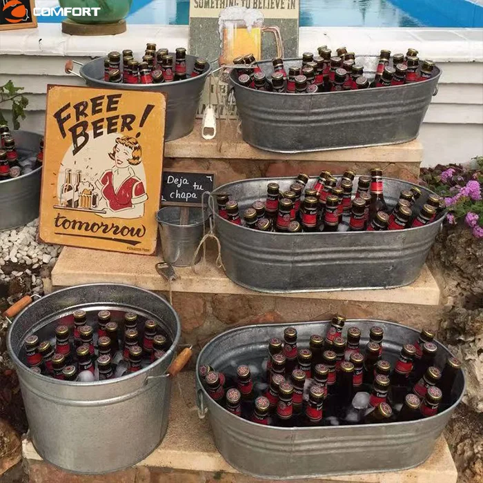 Portable Double Handle Champagne Bottle Stainless Steel Beverage Tub Galvanized Metal Beer Ice Bucket