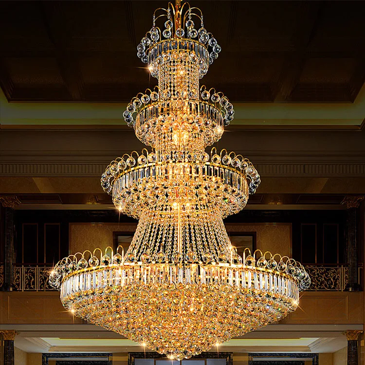 90cm stairway lighting led k9 modern luxury murano Gold four-layer crystal chandelier