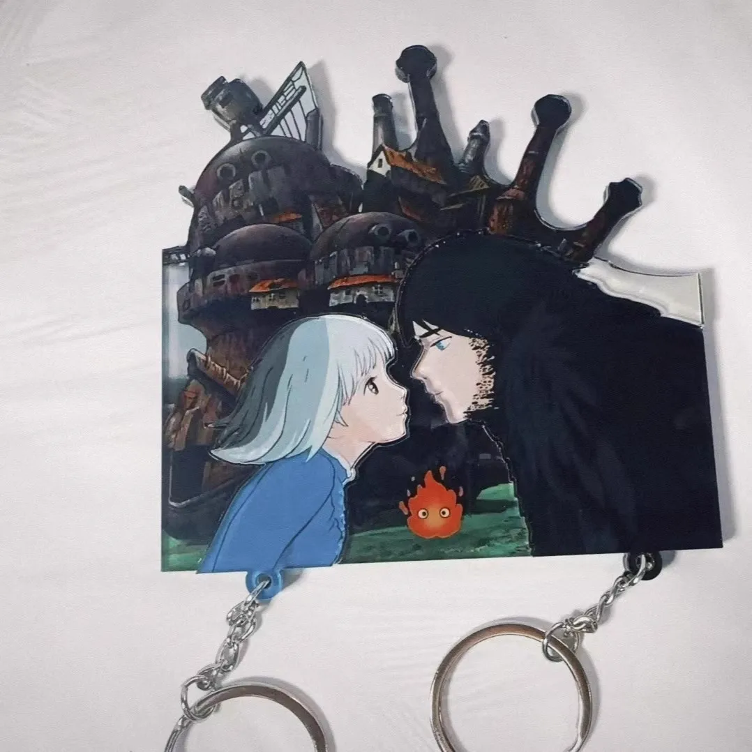 New Style Cartoon Anime Acrylic Pendant Moving Castle Sophie Howl Couple Keychain