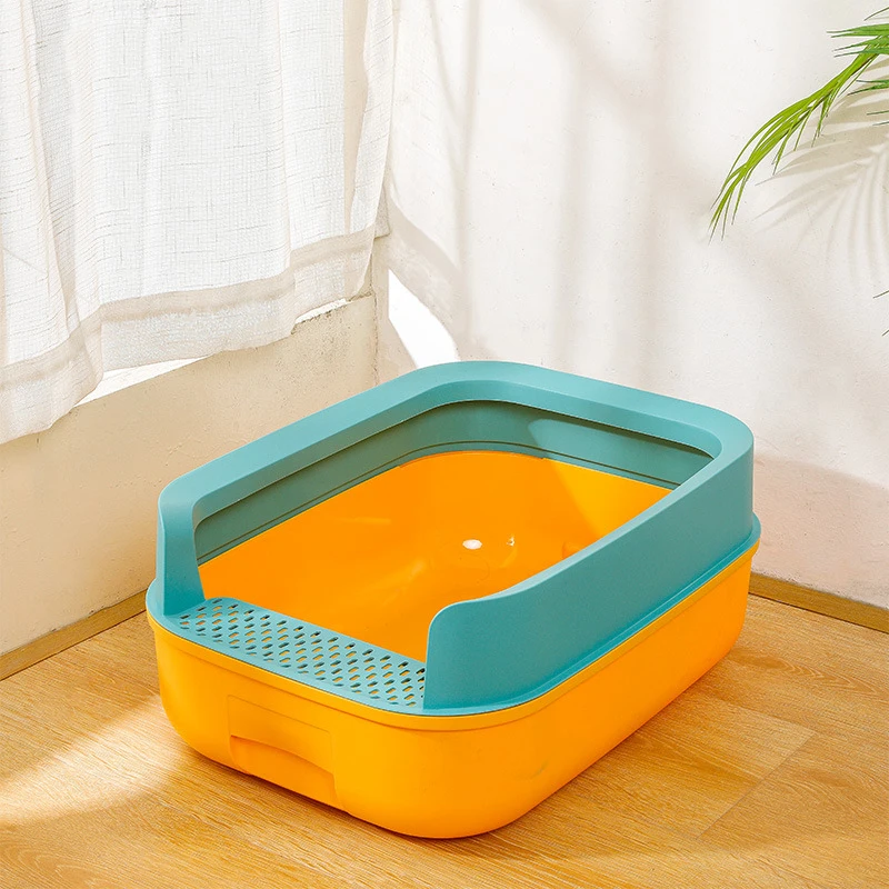 Amazon Wholesale Large Plastic Cat Litter Box With Litter Scoop Pet Products Cleaning Colorful Cat Toilet