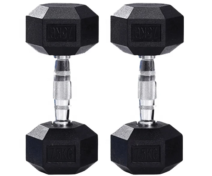 Wholesale Price Gym Fitness Weight Lifting Hexagonal Chromed Dumbbell Gym kg lb Black Rubber Coated Dumbbell