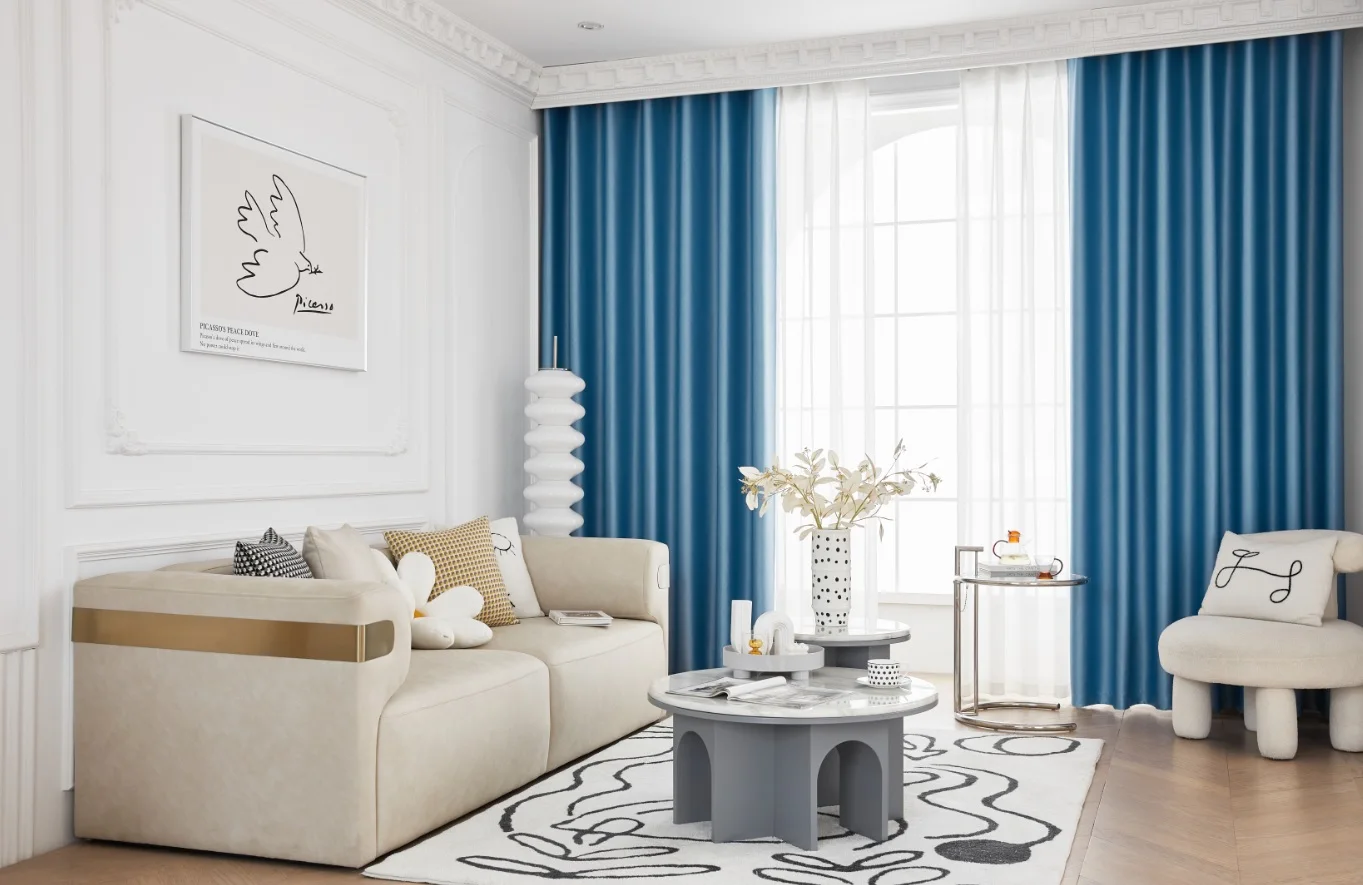 Cheap High Quality Super Triple Weaving Artwork Embossing Plain Blackout Curtain Fabric