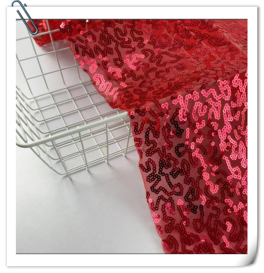 Red spandex mesh fabrics 2022 embroidered net tulle red sequins high quality for costume fabrics dance wear fabrics