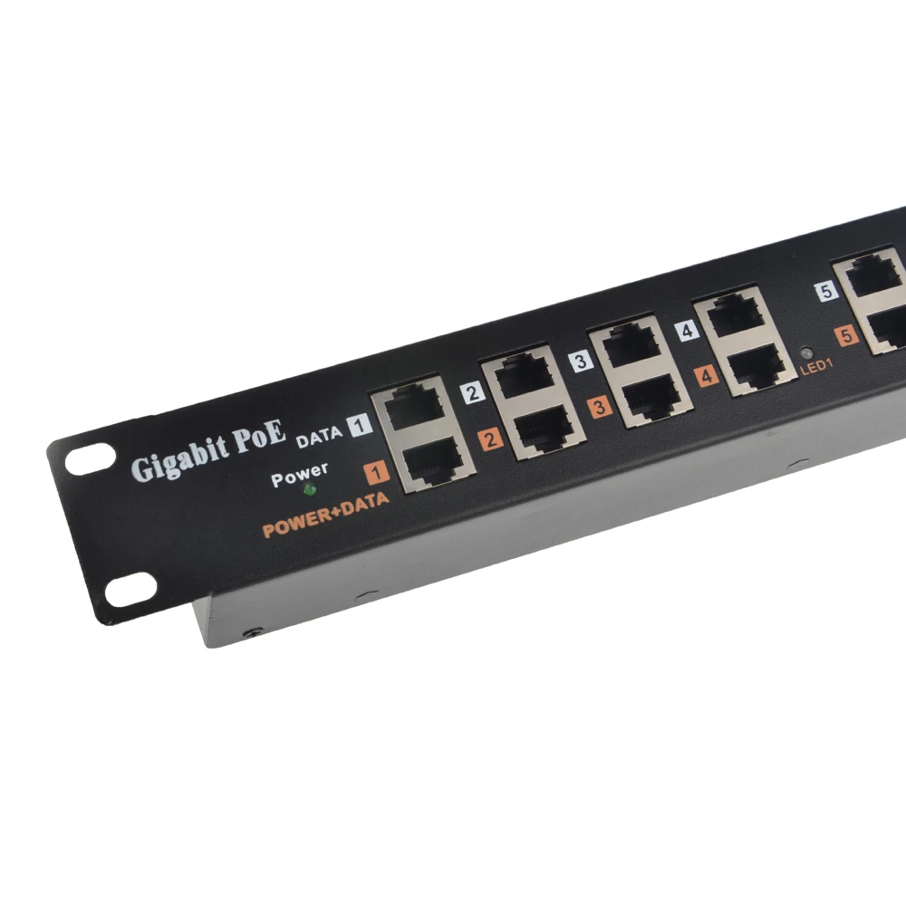 GPOE-12-1U стеллаж для выставки товаров вмонтированой корпусной панелью Gigabit PoE инжектор 12 портный