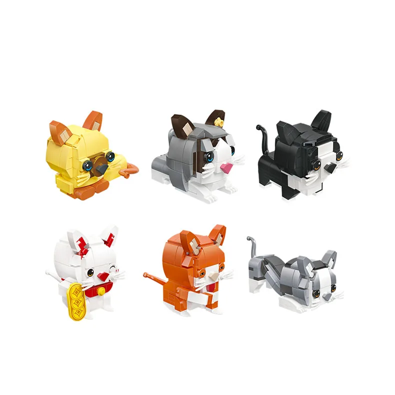 Wholesale Early Education DIY Assembly Cat Cartoon Doll Cute Pet Trendy Play Ornament Toy Micro Particle Building Blocks Gift
