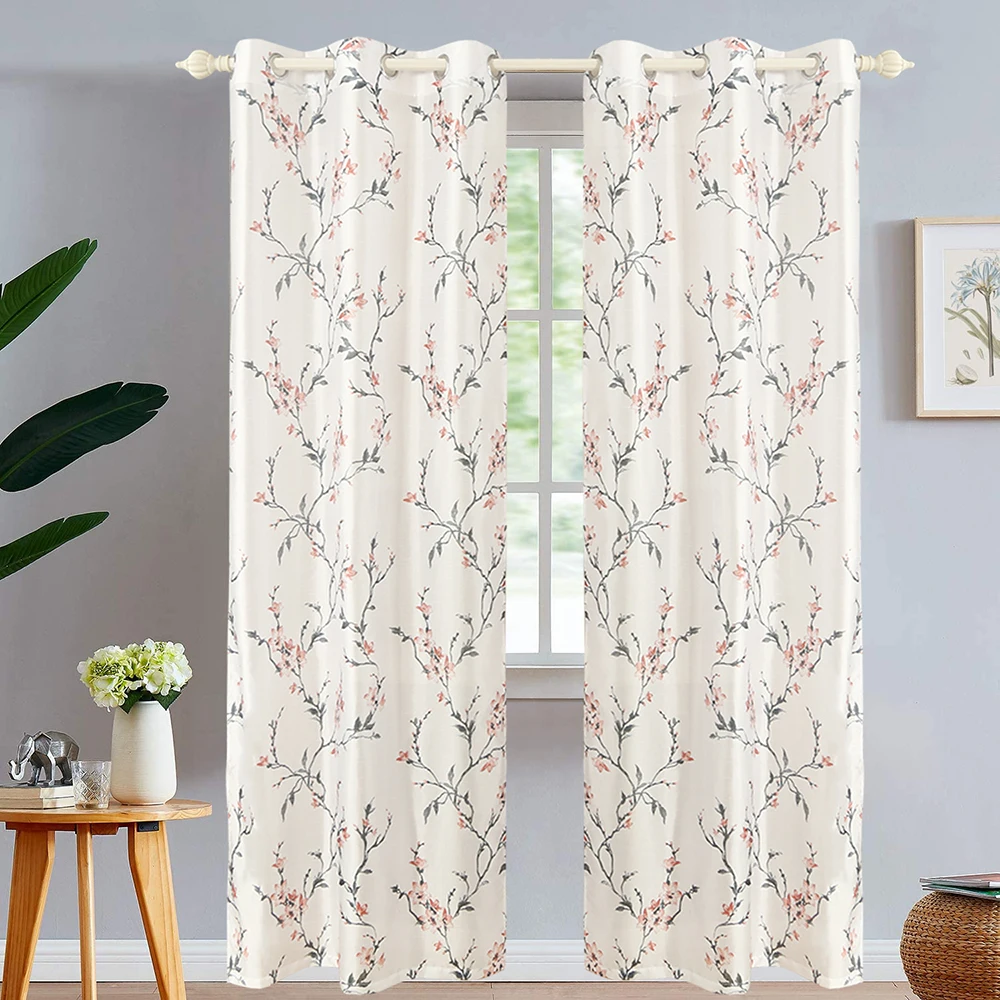 2021 cheap stock lot floral printed designs grommet style pink curtain