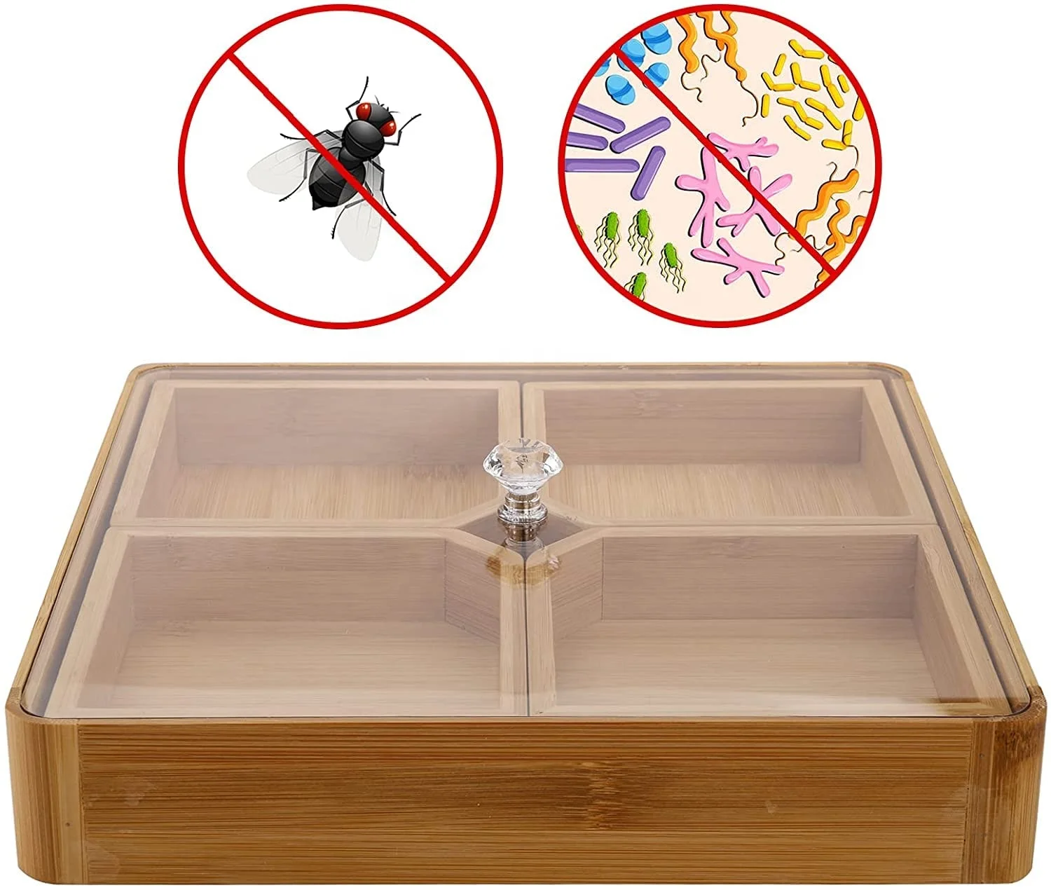 Custom High-quality square Bamboo Candy and Dried Fruit Tray Snack Storage Box Wood Boxes