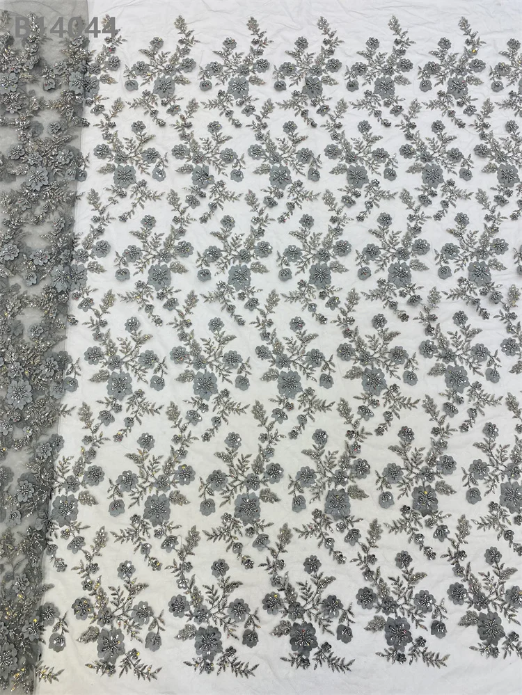 Satin Patch Purple Floral Embroidery Beads Lace Fabric Applique Sequins Embroidered Fabric Lace Material for Dress