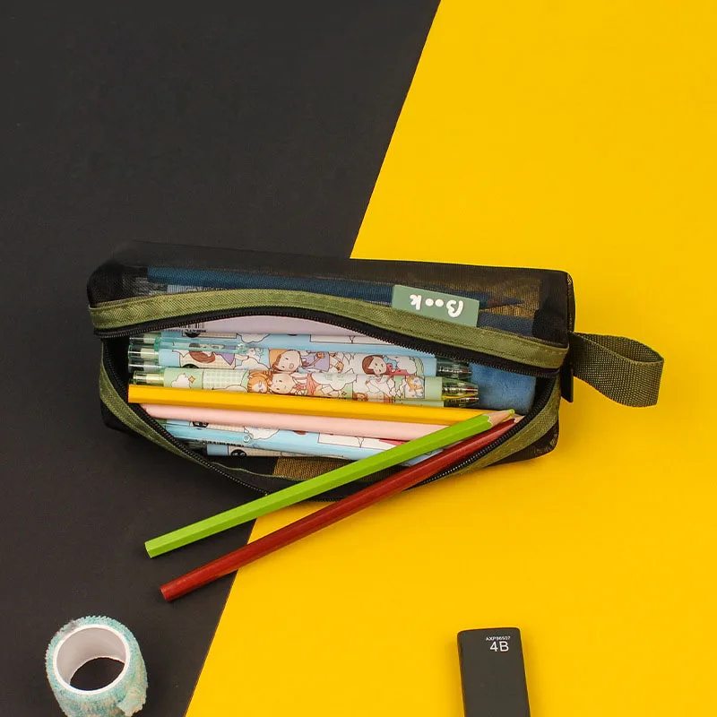 Mesh Pen Bag Simple Pencil Case Color Pen Pouch In Primary School Exam Zipper Transparent Stationery Supplies Wholesale