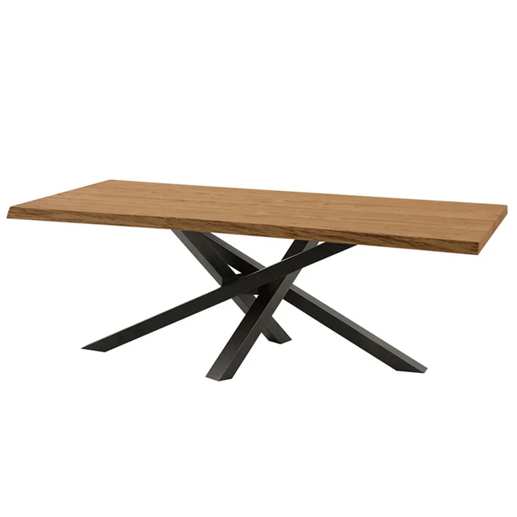 Factory price iron legs solid wood wooden dining table set