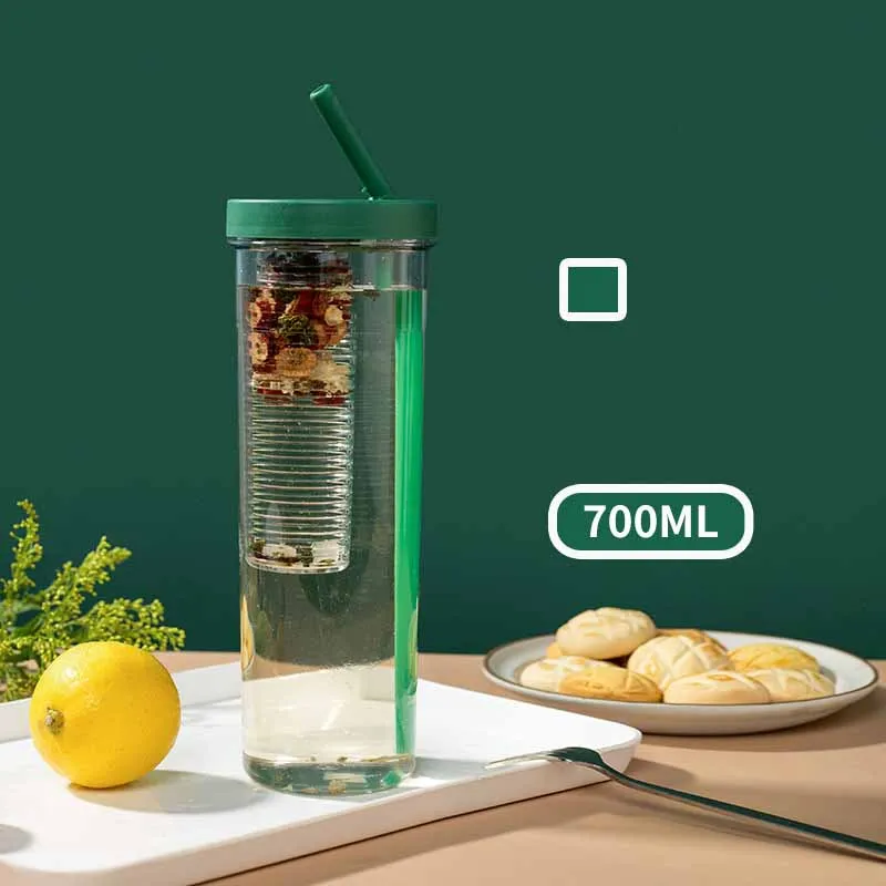 Portable Summer Plastic Folding Straw Cup Reusable 700 ML Durable Sealed Water Bottle Cup Logo Custom