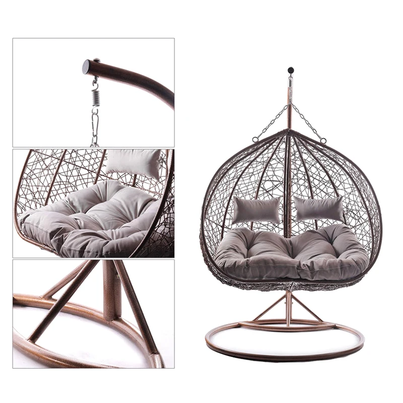 Durable Double Nest hanging chair,PE wicker swing chair,nest swing chair with big cushion and stand for two people