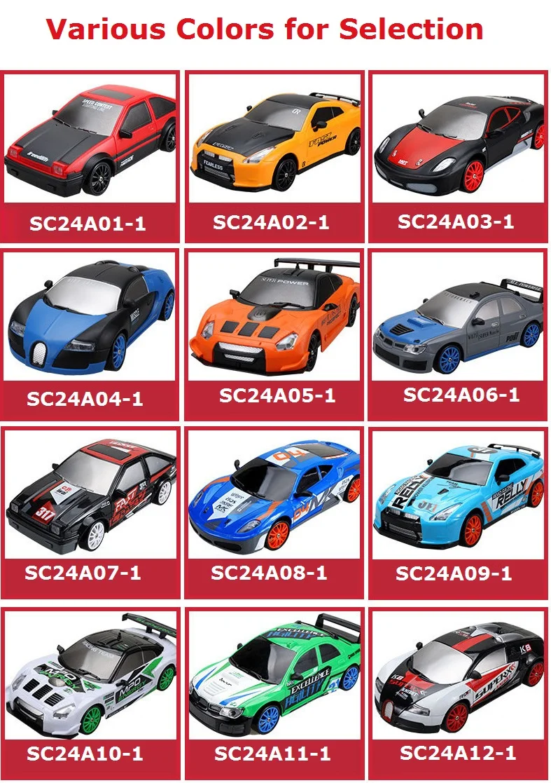 1:24 2.4G 4WD Remote Control High Speed Car With LED & Accessories Drifting Tyres Tires Replaceable R/C car