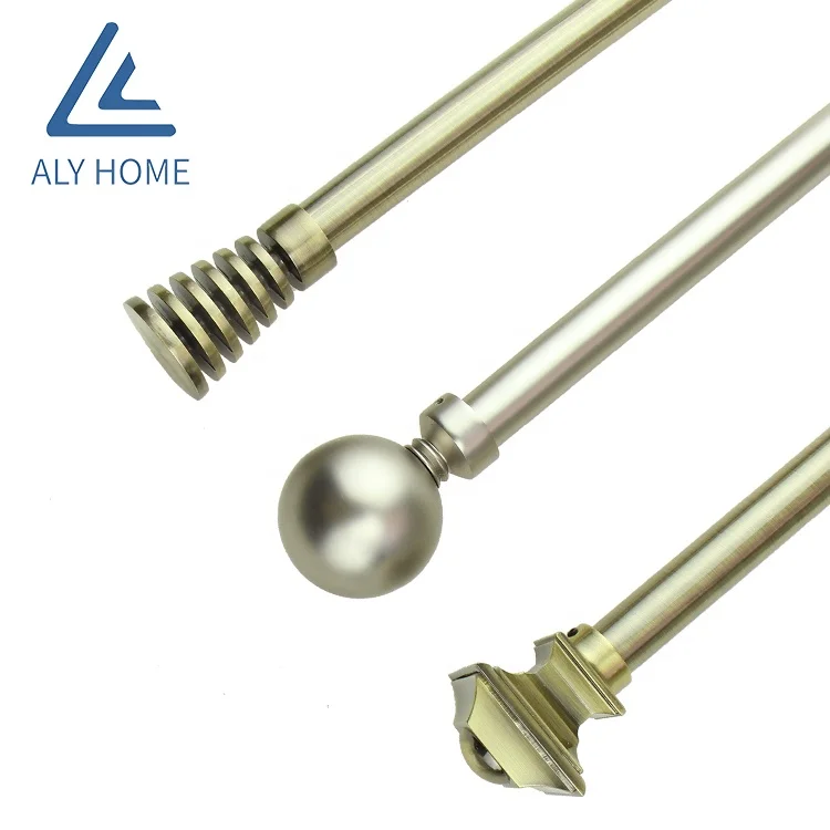 Factory Direct Extensible Pole Antique Brass Twist Curtain Finials For Curtain Rods Sets