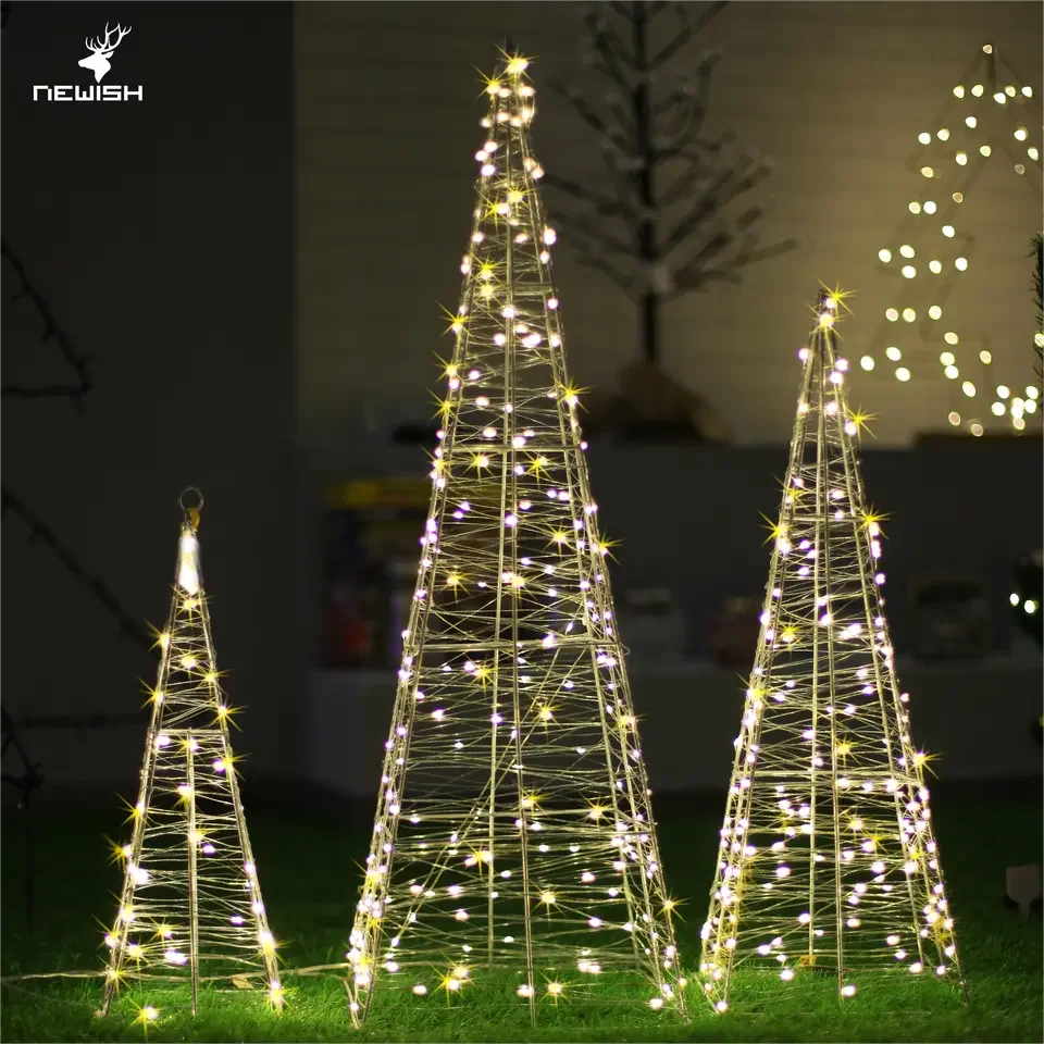 Новый металлический конус с 160 л теплое белое наружное освещение садовые Рождественские декоративные светодиодные светильники