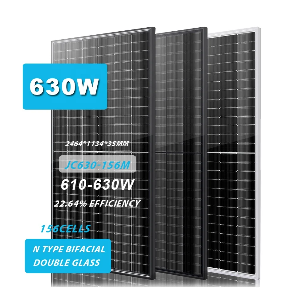 630W TOPCON N Type 156 Cells 182mm Solar Panels Double Glass Bifacial Photovoltaic Module