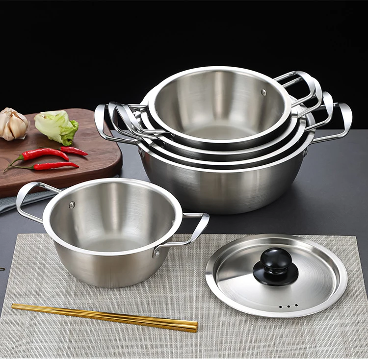 New Arrive Hot Pot Camping Cooking Noodle Pot with Steel Lids Stainless Steel Korean Ramen Pot