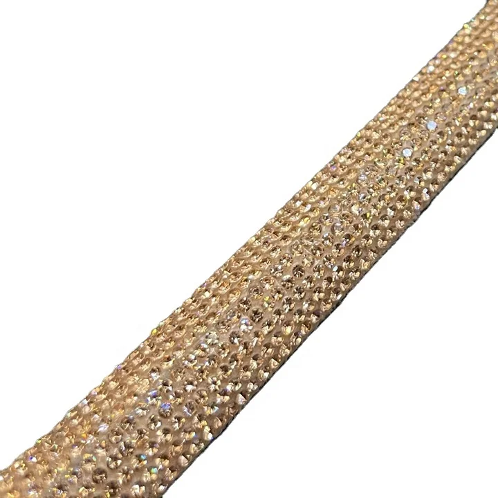 2021New Arrival Peach Color Bling Bling Rhinestone Cloth Strip Rhinestone Trimming Rhinestone Tube Decoration For Clothing