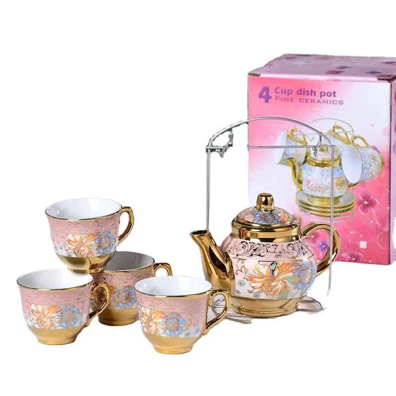 Luxury  Porcelain Coffee Tea Set Gold Decor Ceramic Tea Pot and Cup Five set European style coffee tea sets