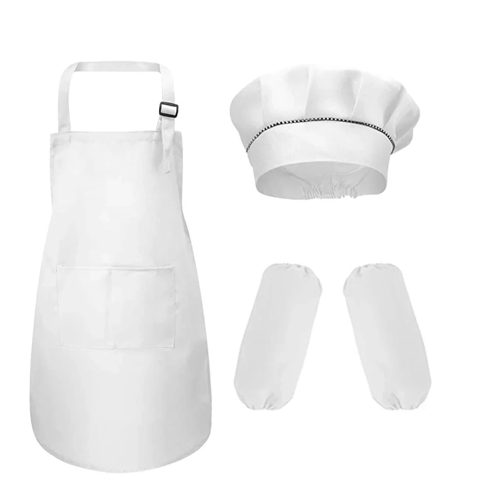 Sleeveless Bib Aprons Set Made Of Poly Cotton Chef Kids Apron With Hat For Bakery Paint Use Gardening Use