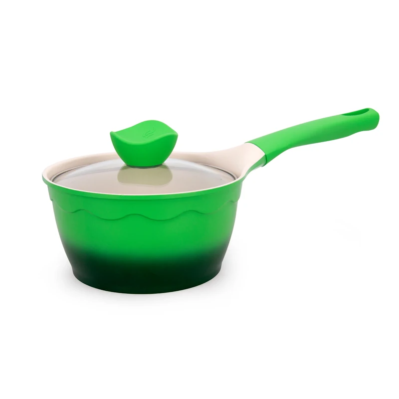 2022 New Desgin Factory Direct Sales Triply Non Stick Green Aluminum Saucepan With Lid Cookware Sauce Milk Pan Kitchen Set