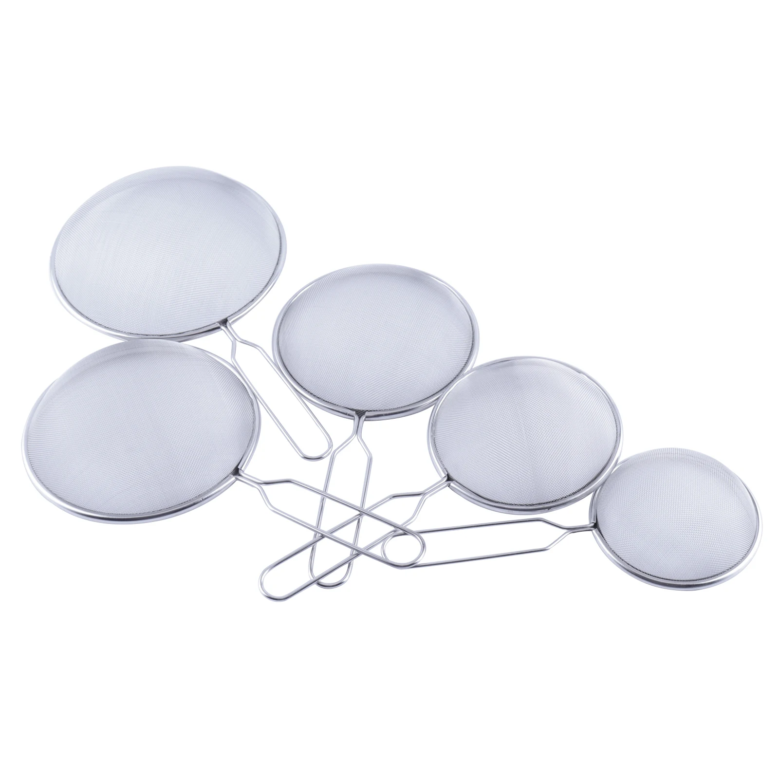 Fine Mesh Strainer Set of 5 Stainless Steel Sieve with long handle Used for Tea Flour Pasta, Rice Food Kitchen Oil