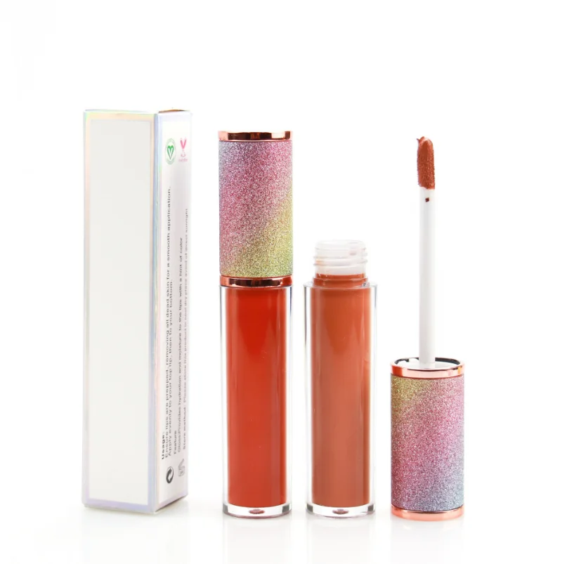 Wholesale Custom Logo Waterproof Glitter Transparent Round Tube Vegan Nude Lip Gloss Private Label Cosmetics Matte Lipstick