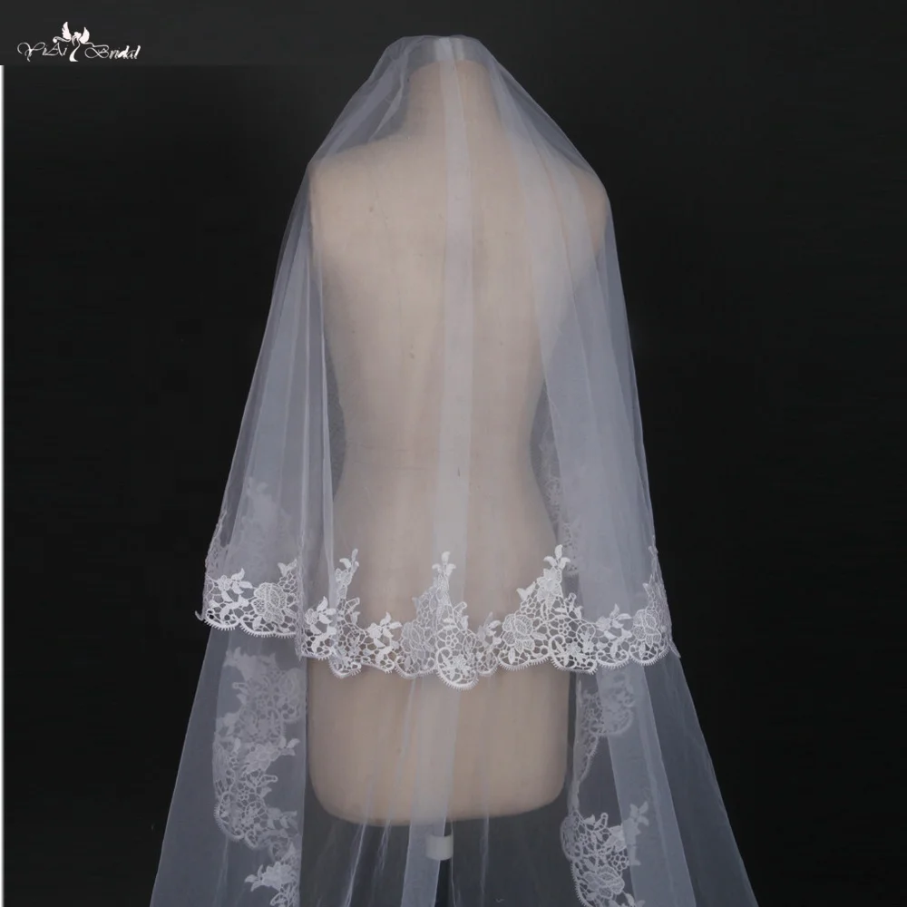 LZP028 Ivory Lace Edge Wedding Veil 3M Two Layer Long Bridal Veil With Comb Custom Made Wedding Accessories