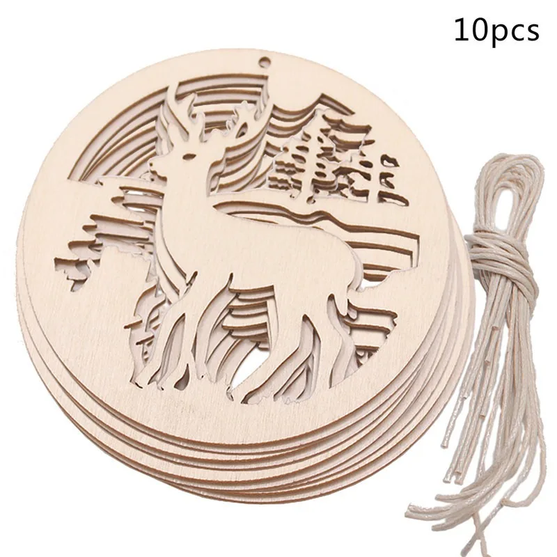 10 шт. деревянные вырезы, рождественские подвесные украшения, необработанные деревянные ломтики, поделки с мешковиной для дома, Рождественская елка