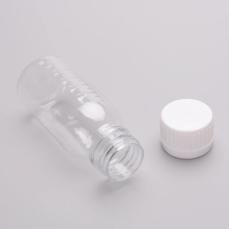 Wholesale 50ml 60ml 100ml dark amber Transparent plastic empty PET customized Oval medicine Liquid syrup Bottle with CRC Cap