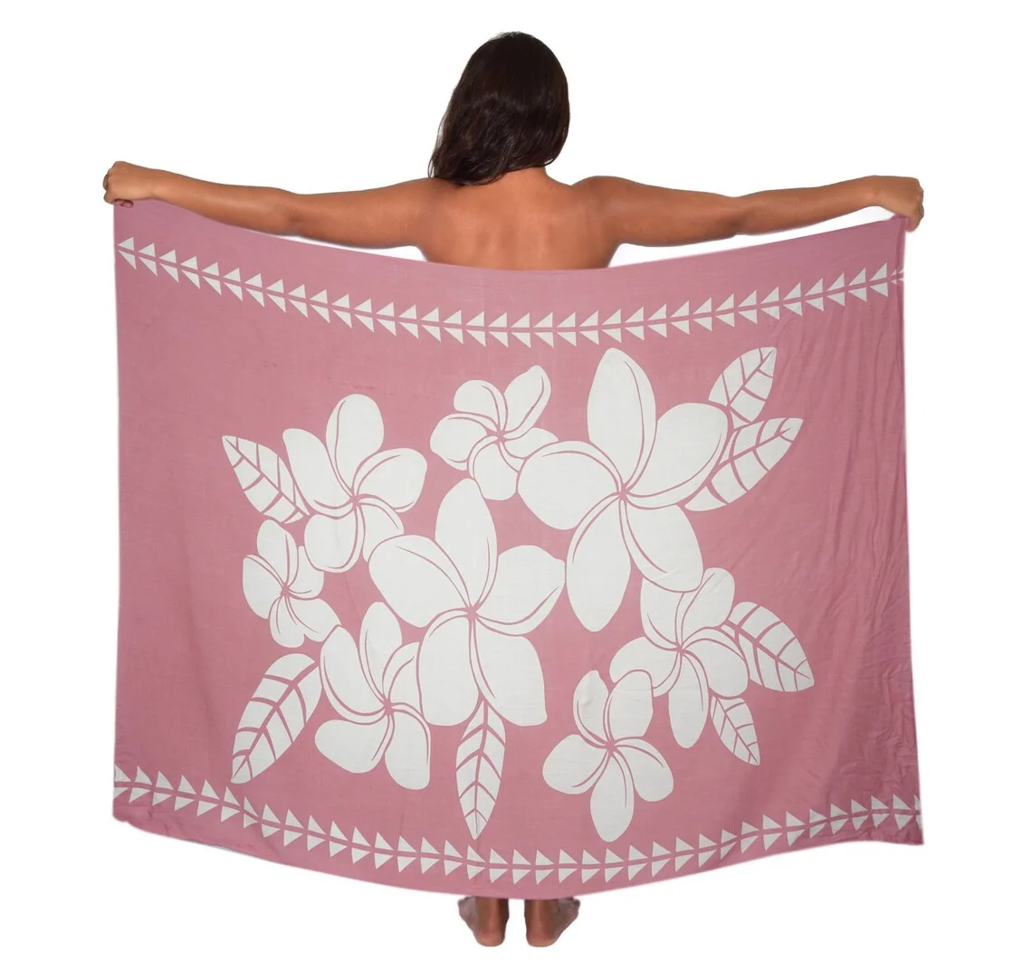 Summer Sarong WhiteWild Rose Plumeria Tattoo Hawaiian Print Pareo (sarong) Lava lava Cover up Bikini Scarf for Women MOQ 1