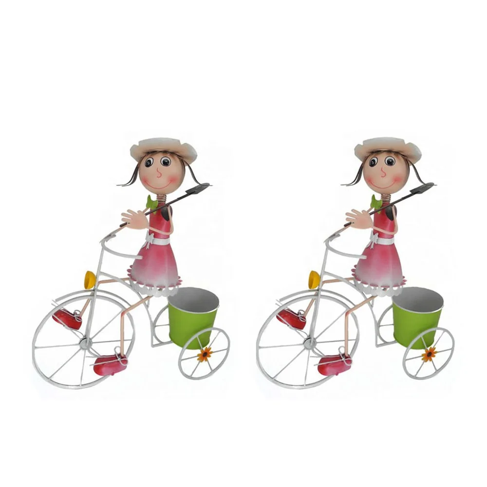 Cartoon Iron Bicycle Decor Garden Metal Pots