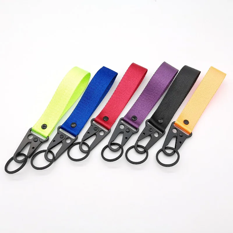 Customizable Keychain Hook Buckle Nylon Wholesale Woven Label Heat Transfer Gift Refit Race Brand For Motorcycle Car Accessories