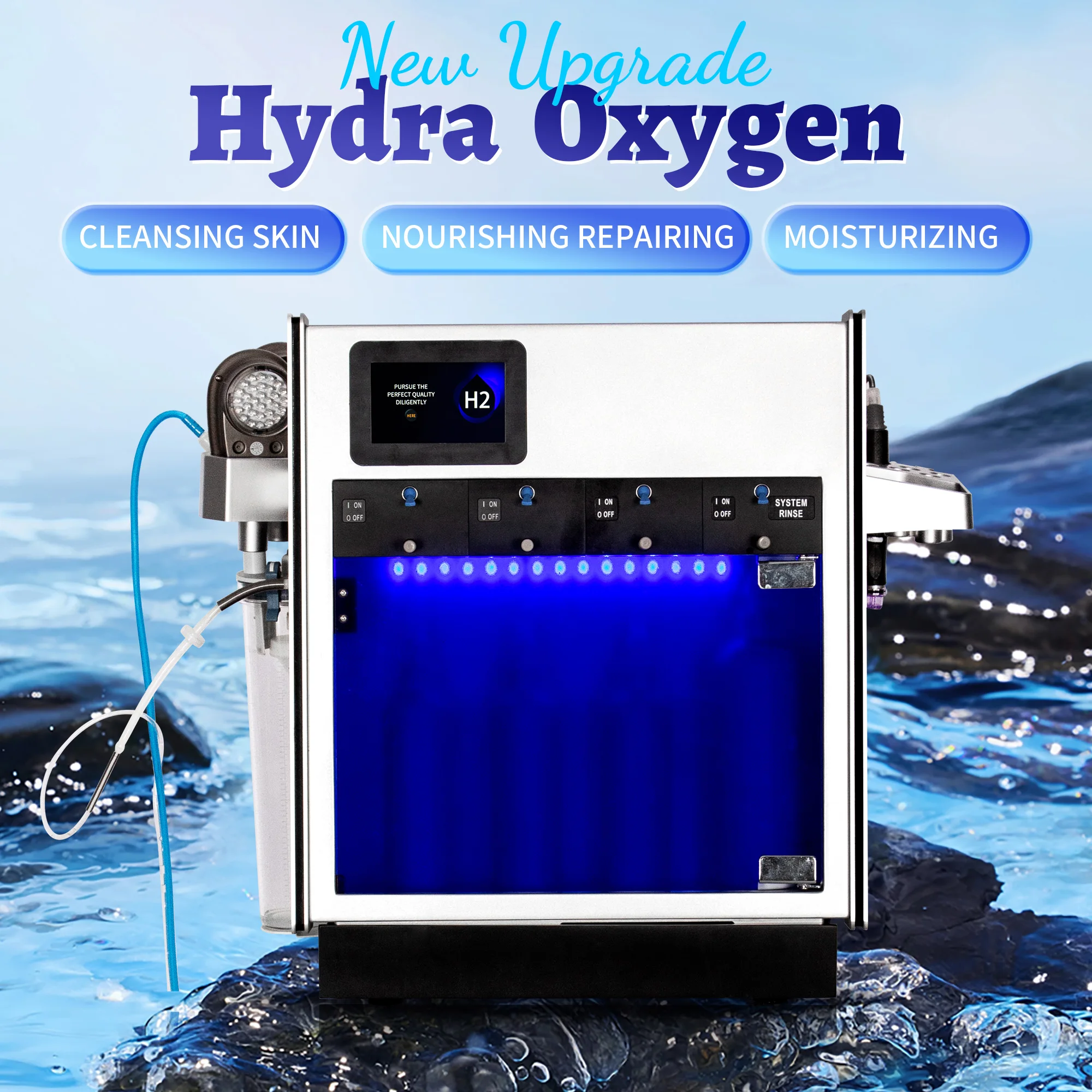 Vortex Hydro Oxygen Facial Machine for Deep Skin Cleansing Nourishing Repairing Moisturizing with UK/EU/US/CN Plugs for Spa Use