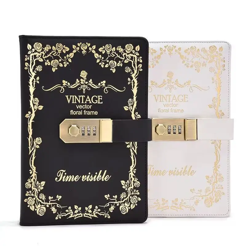 Custom Vintage Code Book High Grade Leather Rose Lace Notebook with Lock Good Gift Thicken Notebook Journal Diary