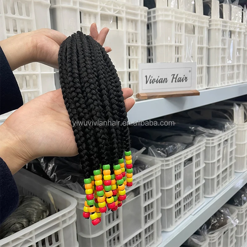 Vivian hair products wholesale kids ponytail extensions with beads braided ponytail beads for kids colorful acrylic clear beads