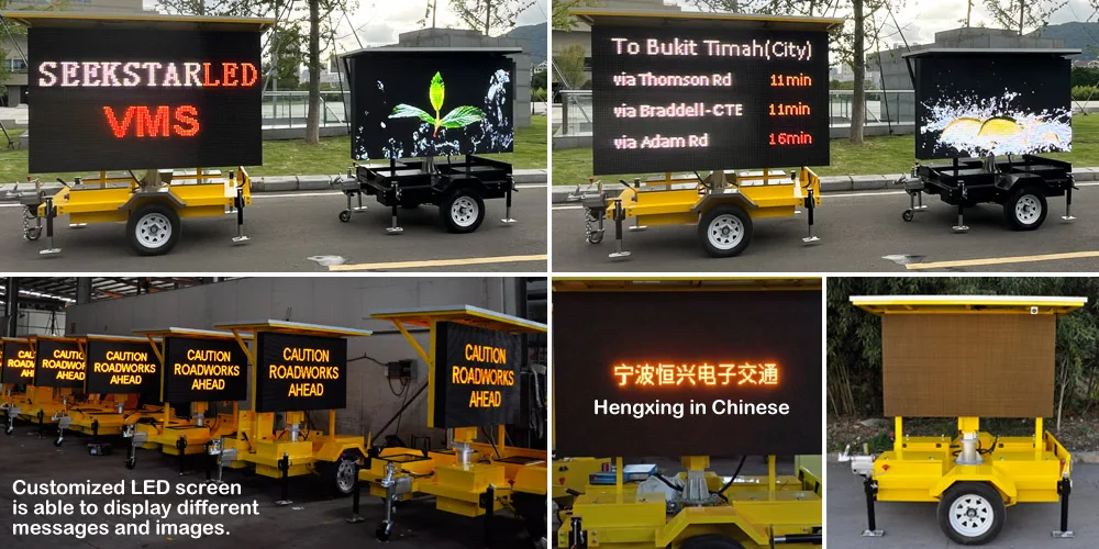 Factory Warning Safety Waterproof Rechargeable Customized Variable Message Sign Display Solar LED Trailer