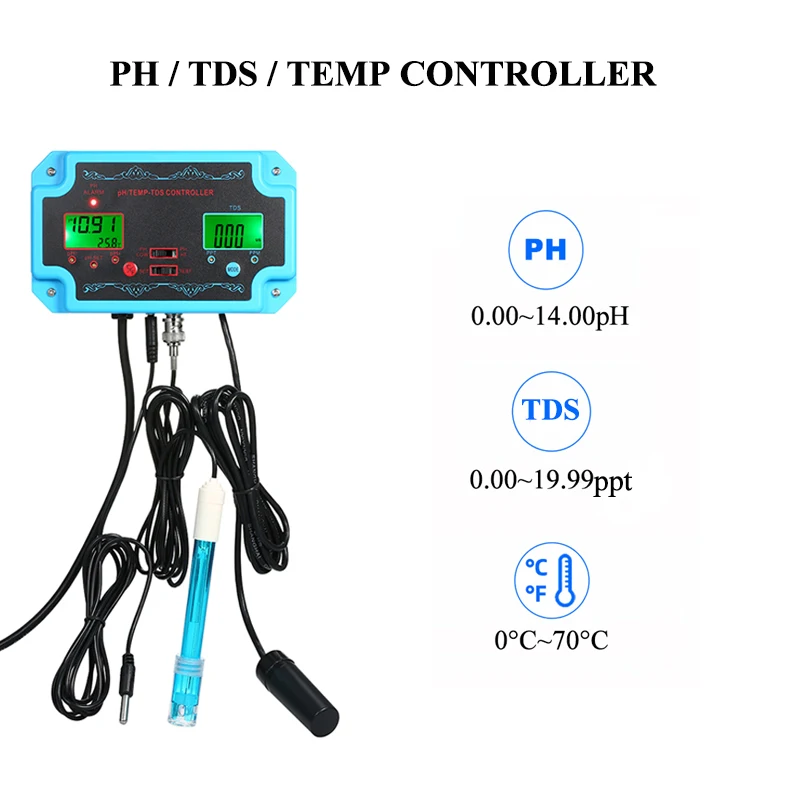 
Professional High Precision Water Quality Tester 3 in 1 Online PH TDS TEMP Monitor Meter PH Controller 