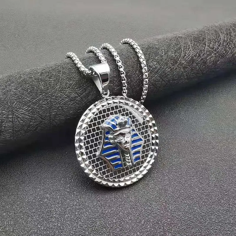 Stainless Steel Disc Gold Plated Hiphop Egyptian Jewelry Pyramid Pharaoh Pendant Necklace