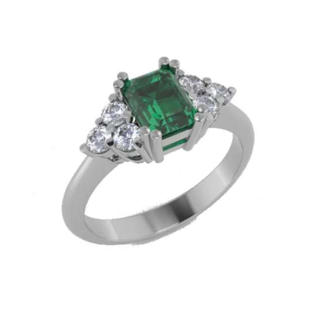 High Quality White Gold Emerald Ring With Diamonds Italian Handmade Design For Engagement And Wedding