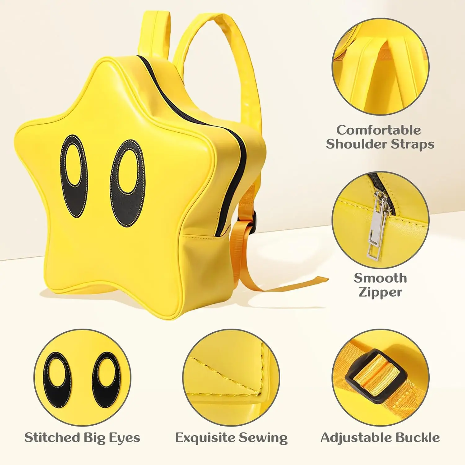 Cute Cartoon 3D Yellow Star Backpack Y2K Lightweight Waterproof Bookbag Daypack (Small)