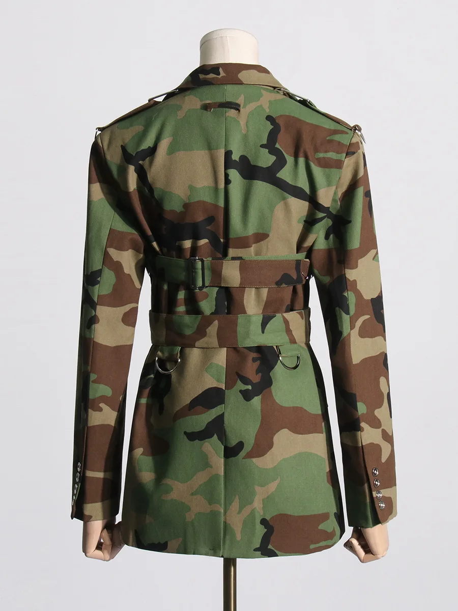 2024 Fashion V-neck Long Sleeve Belt Print blazer lapel coat