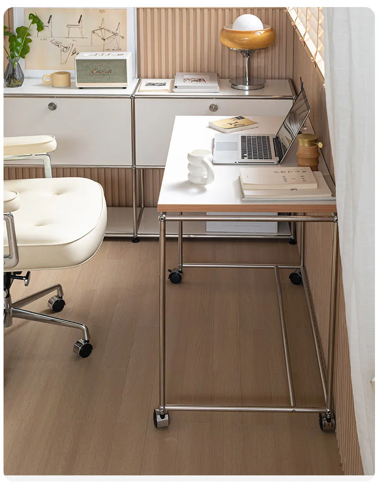 Nordic mobile desk pulley stainless steel small family computer desk for living room