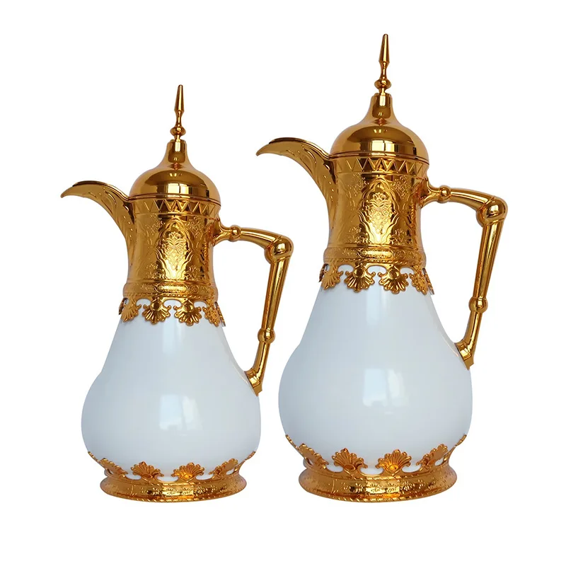 0.5L+0.8L Turkish Style Top Quality Glass Liner Luxury Unique Metal Thermal Tea Pot Golden Vacuum Thermos Tea Kettle