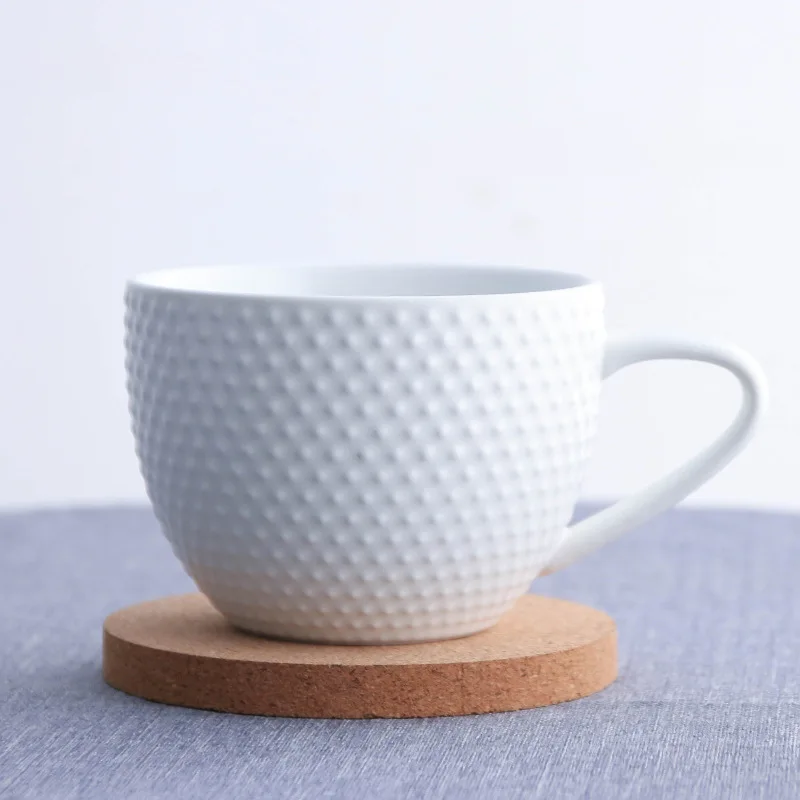 15OZ Porcelain Cup And Aaucer Porcelain Espresso Cup Cappuccino Cups Set With Wood Coaster For Cafe Lattes