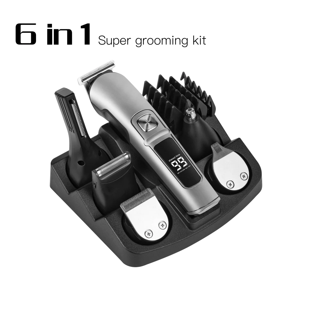maquina de cortar pelo rechargeable  electronic  6 in 1 private label cordless wireless usb hair body mens grooming set