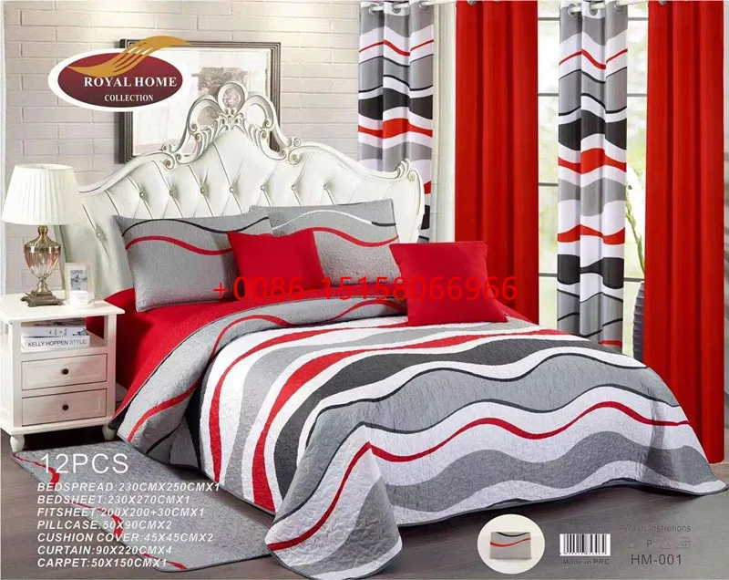 new design 12pcs bedding set with curtains quilt set