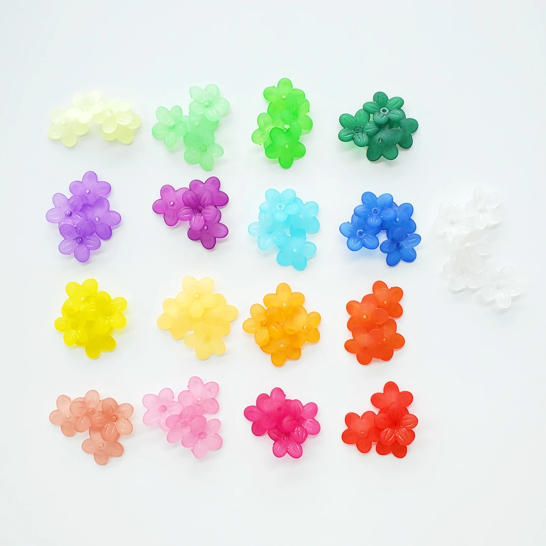 Wholesale Matte 740pcs/Bag Leaf Acrylic Beads 19mm Acrylic Transparent Frosted Five-petal Flower Beads For Jewelry Making