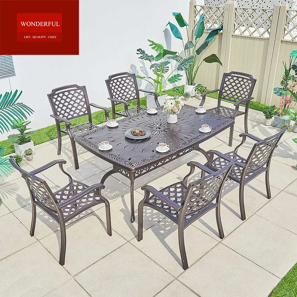 High quality sea beach dining set furniture outdoor garden  cast aluminum  dining table with chair